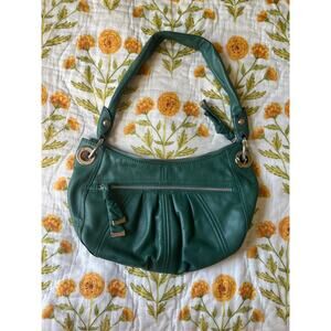 B. Makowsky Green Medium Soft Leather Slouchy Shoulder Bag Purse Silver Details